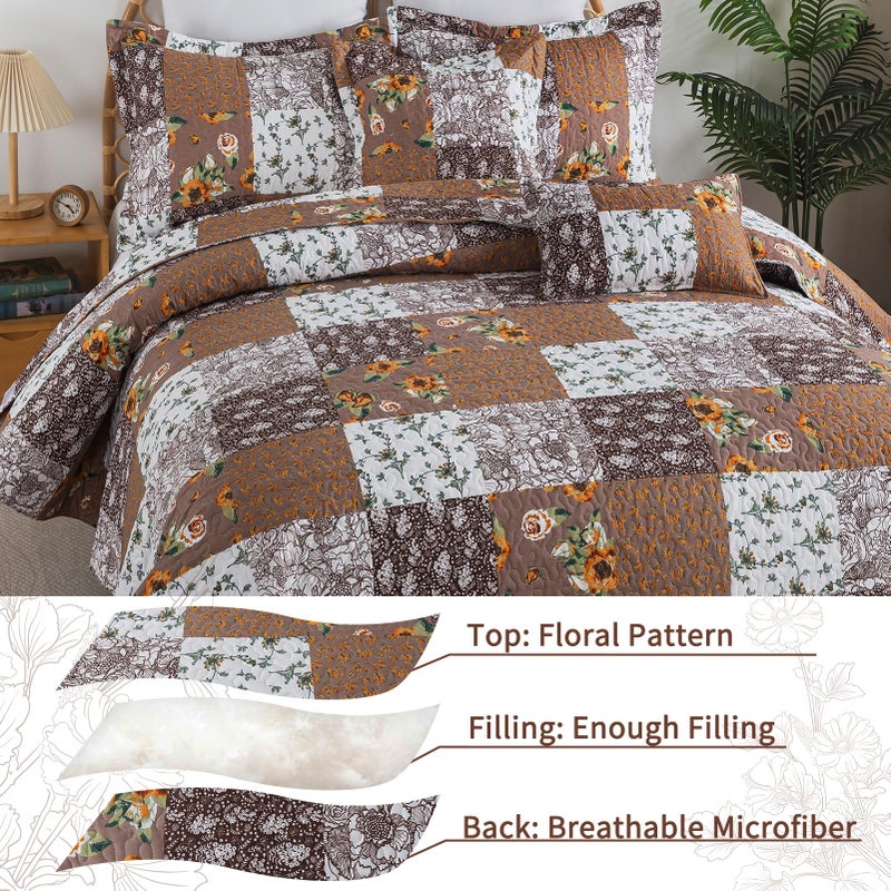 VAPUTAR King Size Quilt Set  Farmhouse King Quilt Bedding Set with Floral Plaid Pattern  Soft and Breathable Coverlet Set  Lightweight Reversible Bedspread Coverlet Suitable for All Season. - Image 3